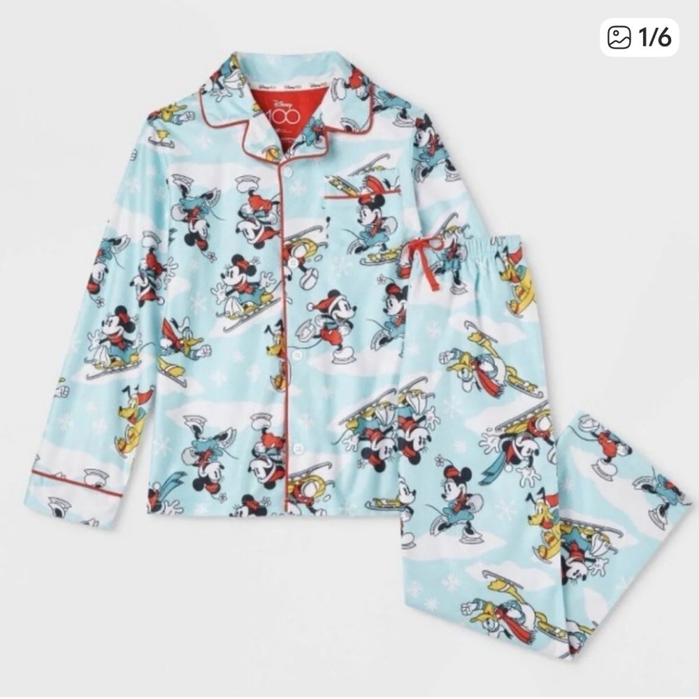 CHRISTMAS Pajamas Disney 100 Women's Medium Mickey Mouse Minnie Sledding